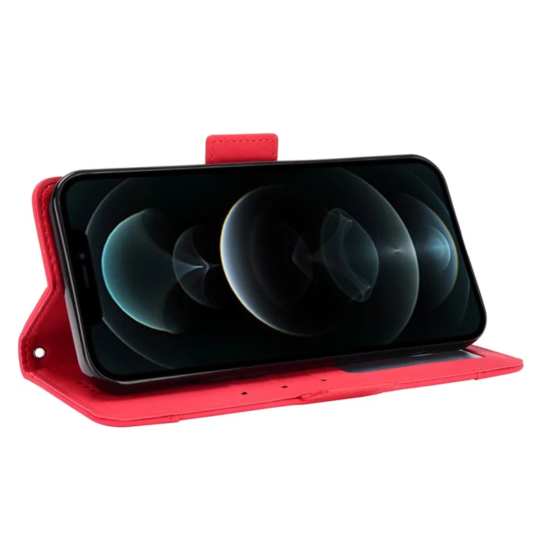 Magnetic Clasp Multiple Card Slot Leather Phone Cover with Stand for iPhone 13 Pro 6.1 inch - Red