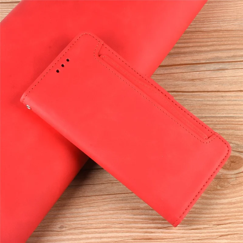 Magnetic Clasp Multiple Card Slot Leather Phone Cover with Stand for iPhone 13 Pro 6.1 inch - Red