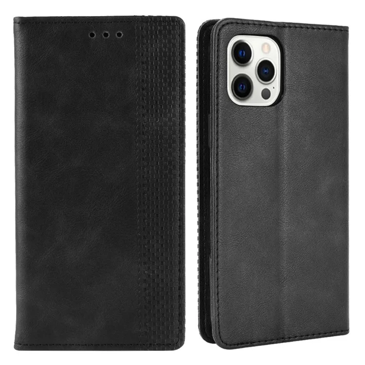 Portafoglio in Stile Retrò Auto-assorbito Design Per Telefono in Pelle PU Con Supporto Per Iphone 13 Pro Max 6,7 Pollici - Nero