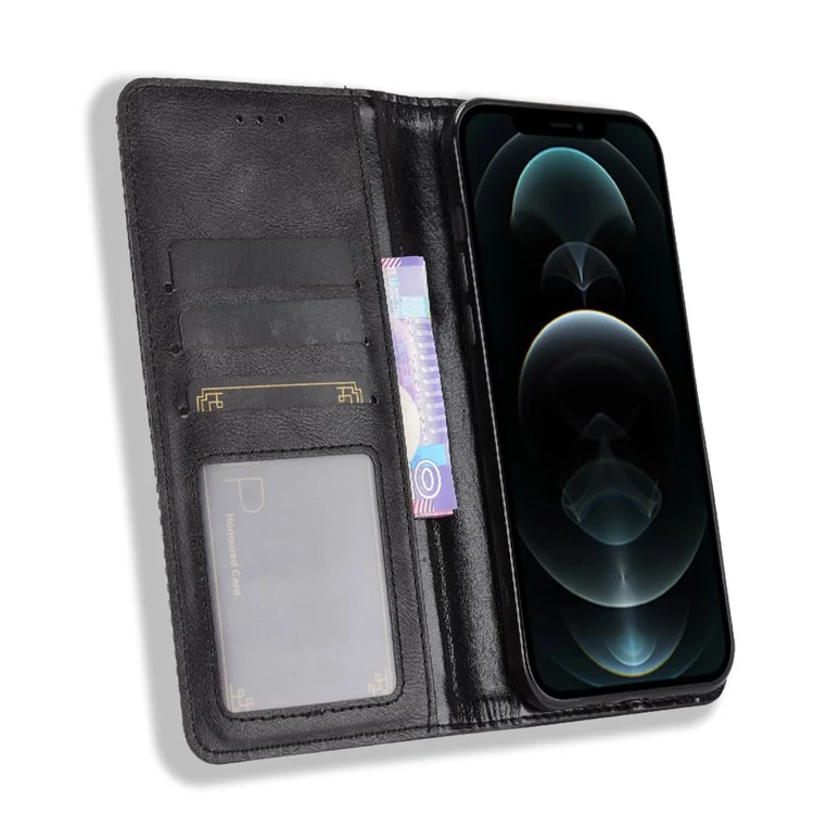 Portafoglio in Stile Retrò Auto-assorbito Design Per Telefono in Pelle PU Con Supporto Per Iphone 13 Pro Max 6,7 Pollici - Nero