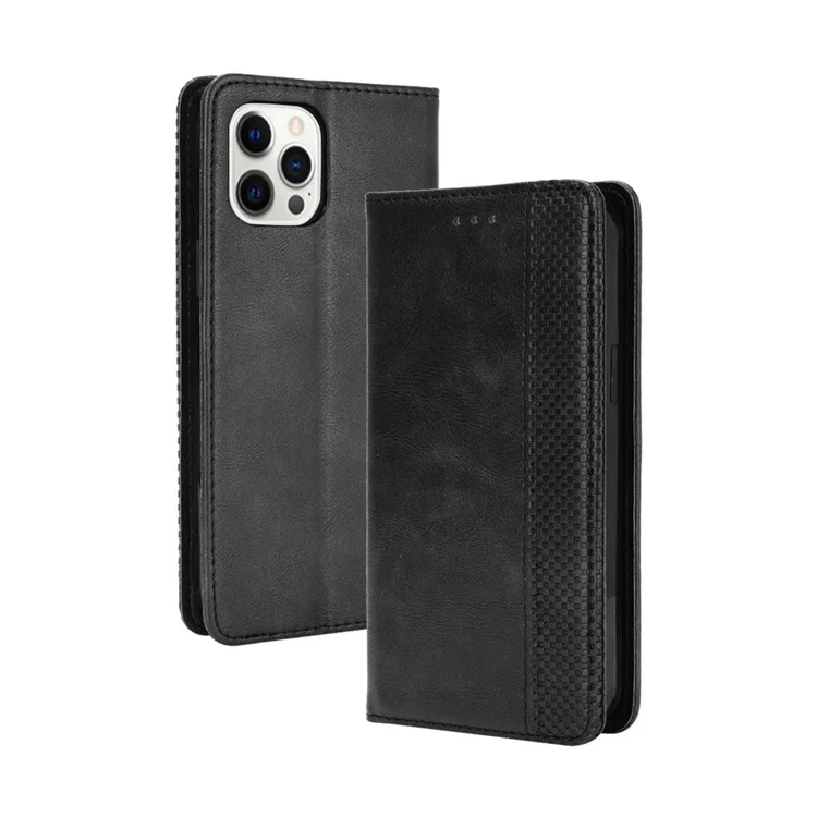 Portafoglio in Stile Retrò Auto-assorbito Design Per Telefono in Pelle PU Con Supporto Per Iphone 13 Pro Max 6,7 Pollici - Nero