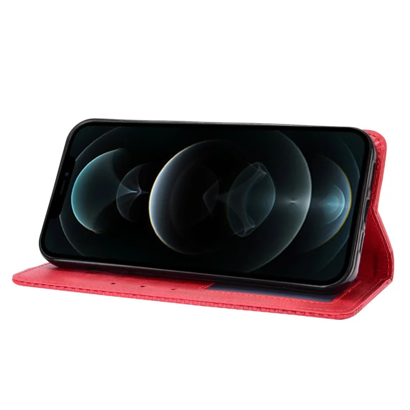 Auto-absorbed Anti-Drop Vintage Style Wallet Protective PU Leather Phone Case with Stand for iPhone 13 Pro 6.1 inch - Red