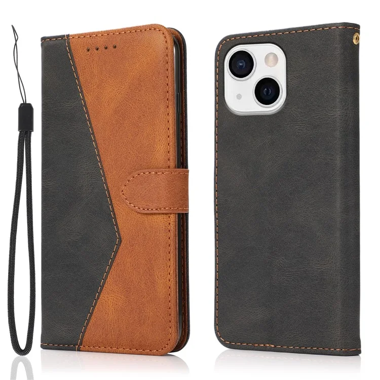 Dual Color Wallet Stand Flip Leather Phone Cover mit Magnetverschluss für iPhone 13 mini 5.4 Zoll - Schwarz/Braun