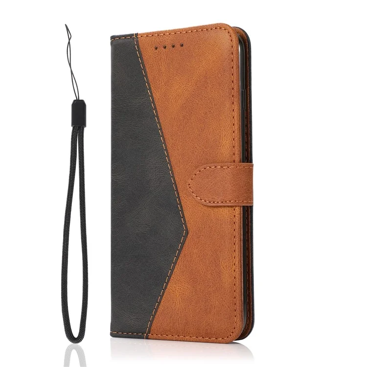 Dual Color Wallet Stand Flip Leather Phone Cover mit Magnetverschluss für iPhone 13 mini 5.4 Zoll - Schwarz/Braun