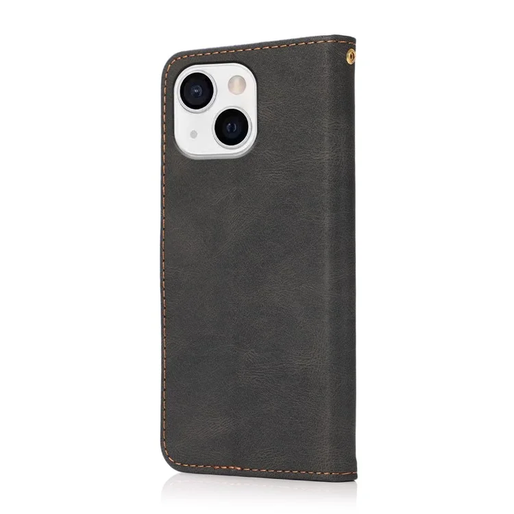 Dual Color Wallet Stand Flip Leather Phone Cover mit Magnetverschluss für iPhone 13 mini 5.4 Zoll - Schwarz/Braun
