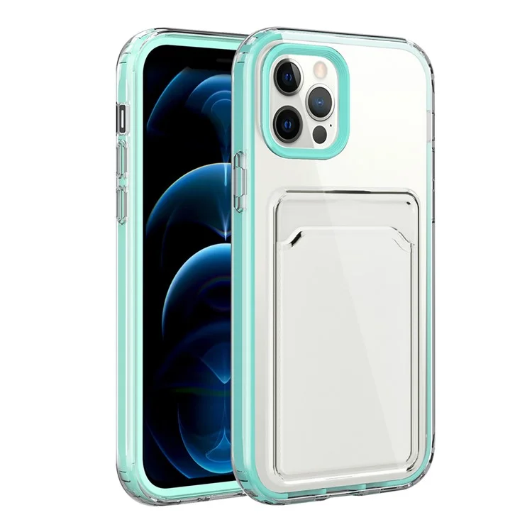 Anti-Fall TPU + PC Double Layers Shockproof Clear Phone Case with Card Holder for iPhone 13 6.1 inch - Mint Green