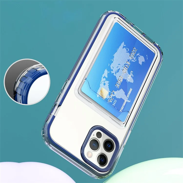 Anti-Fall TPU + PC Double Layers Shockproof Clear Phone Case with Card Holder for iPhone 13 6.1 inch - Mint Green