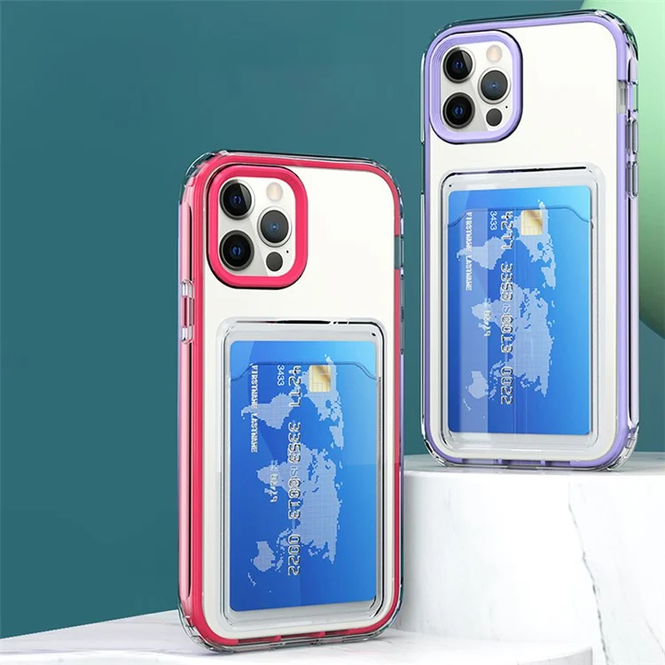 Anti-Fall TPU + PC Double Layers Shockproof Clear Phone Case with Card Holder for iPhone 13 6.1 inch - Mint Green