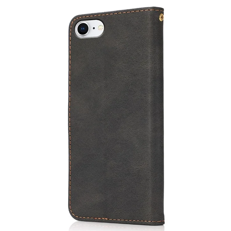 Anti-Drop Anti-Scratch Dual Color Wallet Stand Design Leather Phone Case mit praktischem Trageriemen für iPhone SE (2022)/SE (2020)/8/7/6 - Schwarz/Braun