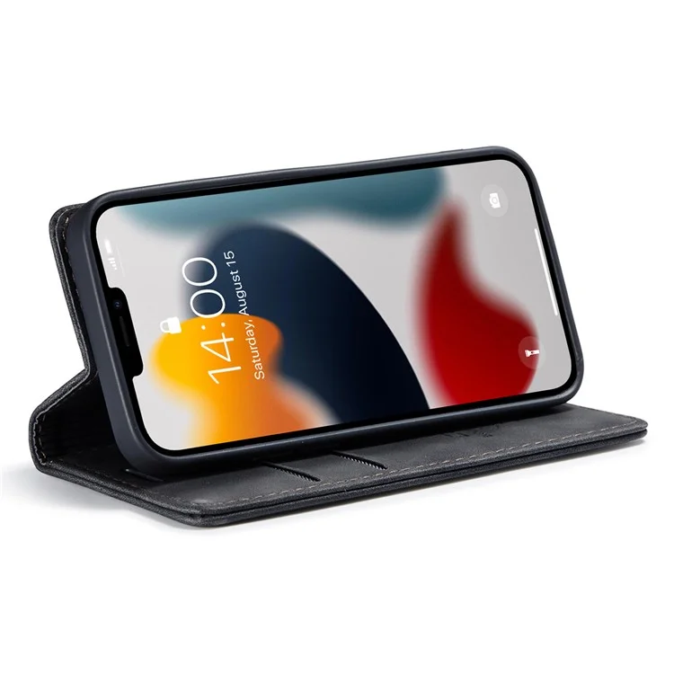 CASEME 013-Serie Auto-absorbierter Wallet-Stand-Ledertasche Für IPhone 13 Mini 5,4 Zoll - Schwarz