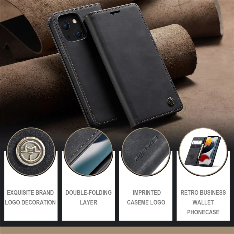CASEME 013 Serie Magnetische Selbstabsorbierende Brieftasche Ständer Lederhülle für iPhone 13 mini - Schwarz