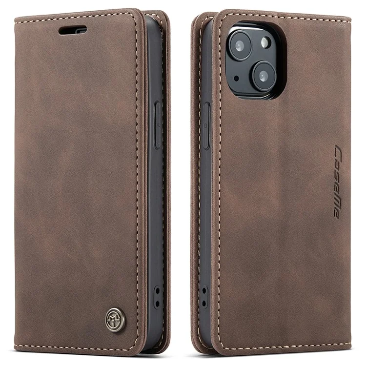 CASEME 013 Series Auto-absorbed Wallet Stand Leather Case for iPhone 13 mini 5.4 inch - Coffee