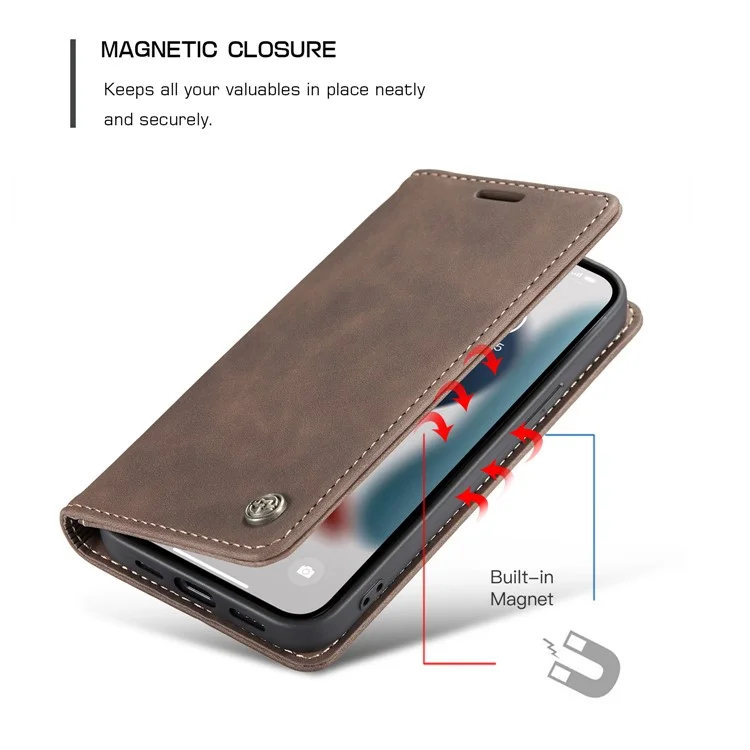 CASEME 013-Serie Auto-absorbierter Wallet-Stand-Ledertasche Für IPhone 13 Mini 5,4 Zoll - Kaffee