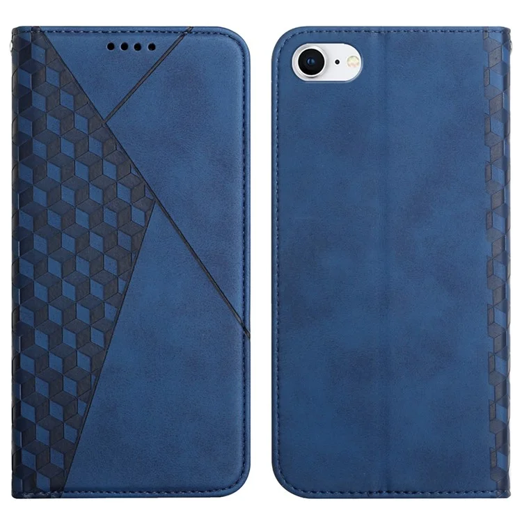 Rhombus de Rombus Absorvido Automaticamente, Capa de Celular da Carteira de Couro Para Iphone SE (2022)/SE (2020)/8/7/6 - Azul