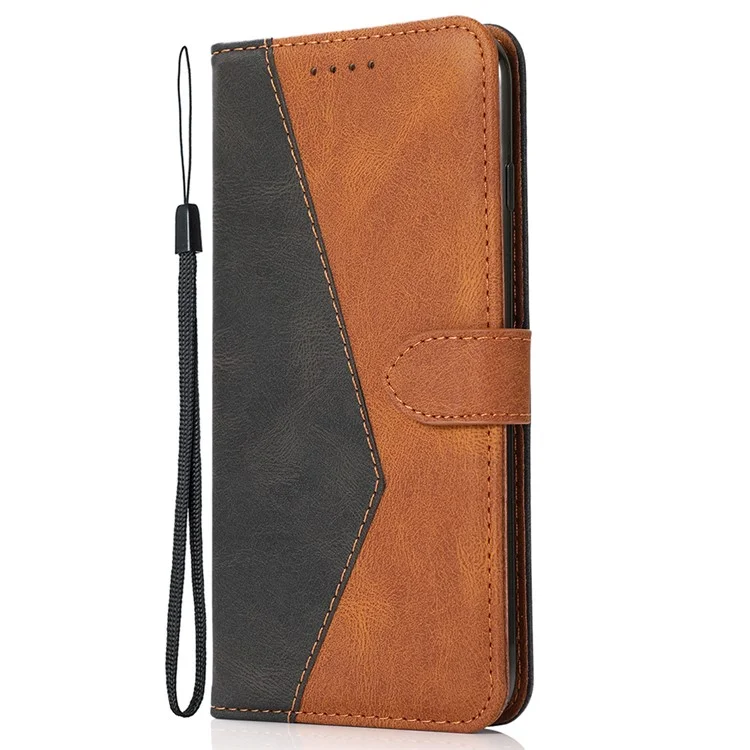Funda protectora de cuero con soporte de diseño de cartera de color dual y cordón para iPhone 12 mini de 5.4 pulgadas - Negro/Marrón