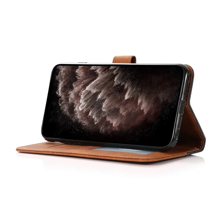 Funda protectora de cuero con soporte de diseño de cartera de color dual y cordón para iPhone 12 mini de 5.4 pulgadas - Negro/Marrón