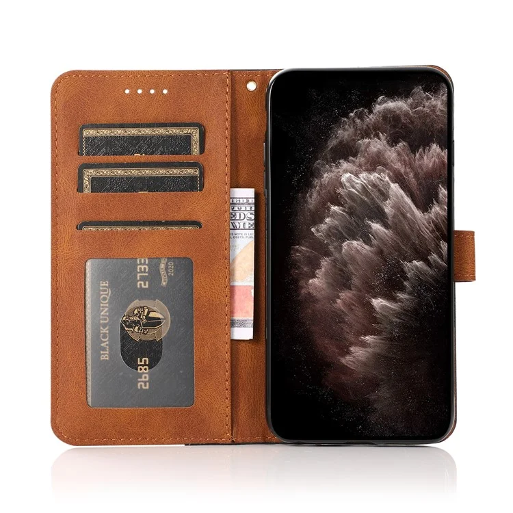 Funda protectora de cuero con soporte de diseño de cartera de color dual y cordón para iPhone 12 mini de 5.4 pulgadas - Negro/Marrón