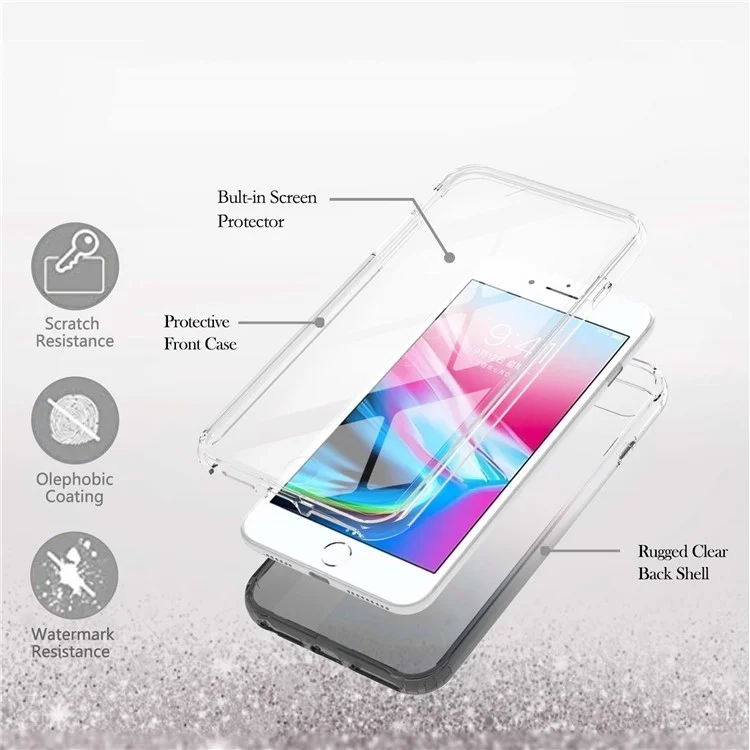 Color TPU de Gradiente de la Serie Transparente LA1 + Marco de PC + Pet Screen Protector Case Funra Para Iphone 6s/se (2022)/SE (2020)/8/7 - Negro