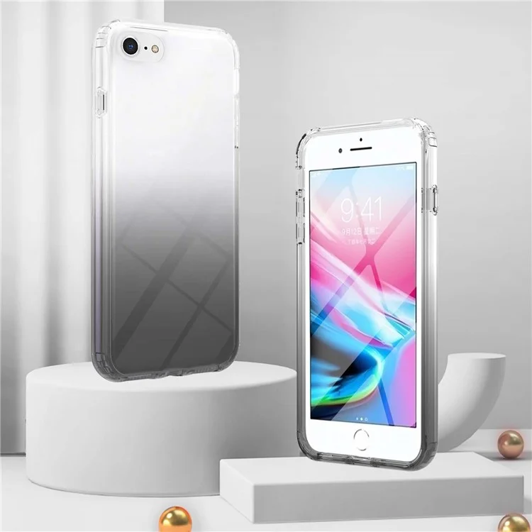 Color TPU de Gradiente de la Serie Transparente LA1 + Marco de PC + Pet Screen Protector Case Funra Para Iphone 6s/se (2022)/SE (2020)/8/7 - Negro