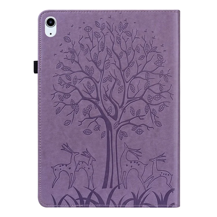 Card Slots Design Scratch-Resistant Tree and Deer Pattern Imprinting Leather Stand Tablet Cover for iPad Air (2020)/Air (2022) - Purple