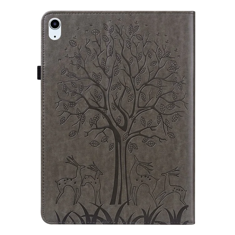 Custodia per Tablet con Slot per Schede, Motivo Albero e Cervo, in Pelle, per iPad Air 11 (2024) / Air (2022) / (2020) - Grigio