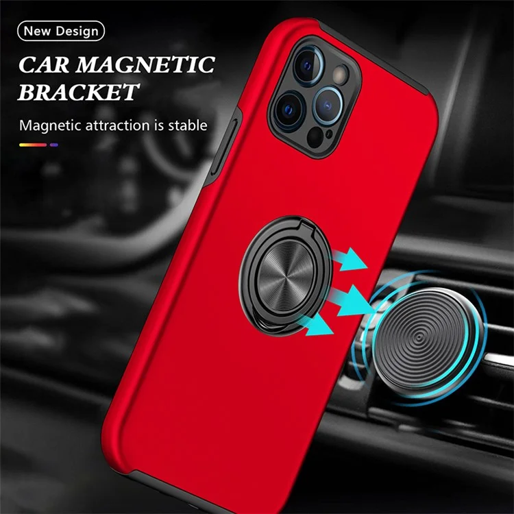 Funda de Protección de Silicona Blanda TPU y PC Duro con Soporte Anillo para iPhone 13 Pro Max 6.7 Pulgadas - Rojo