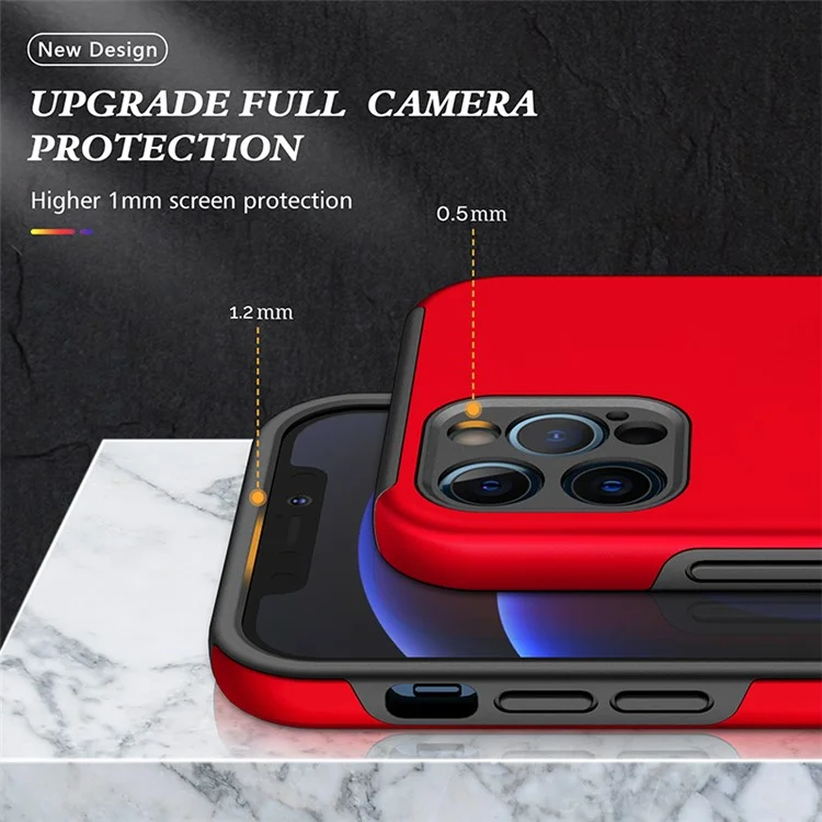 Funda de Protección de Silicona Blanda TPU y PC Duro con Soporte Anillo para iPhone 13 Pro Max 6.7 Pulgadas - Rojo