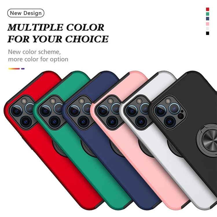 Funda de Protección de Silicona Blanda TPU y PC Duro con Soporte Anillo para iPhone 13 Pro Max 6.7 Pulgadas - Rojo