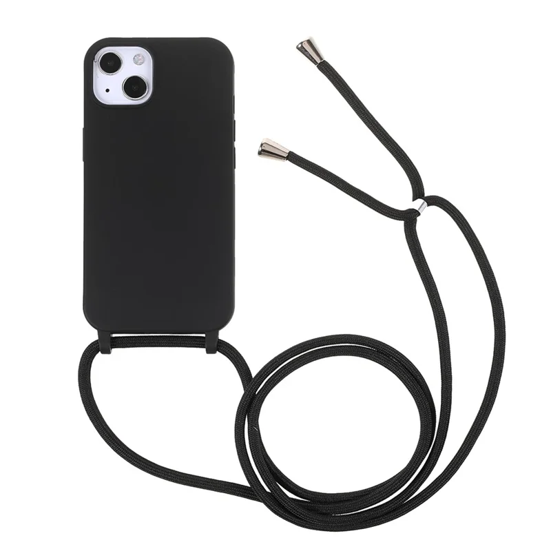 Anti Scratch TPU Phone Case Cover with Adjustable Lanyard for iPhone 13 6.1 inch - Black