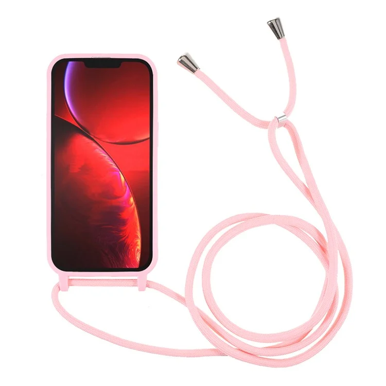Anti Scratch TPU Phone Case Cover with Adjustable Lanyard for iPhone 13 6.1 inch - Light Pink