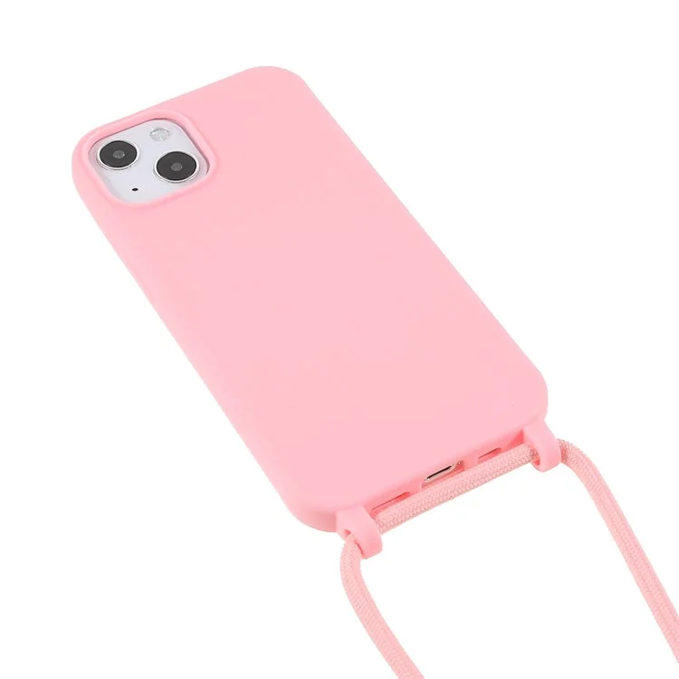 Anti Scratch TPU Phone Case Cover with Adjustable Lanyard for iPhone 13 6.1 inch - Light Pink