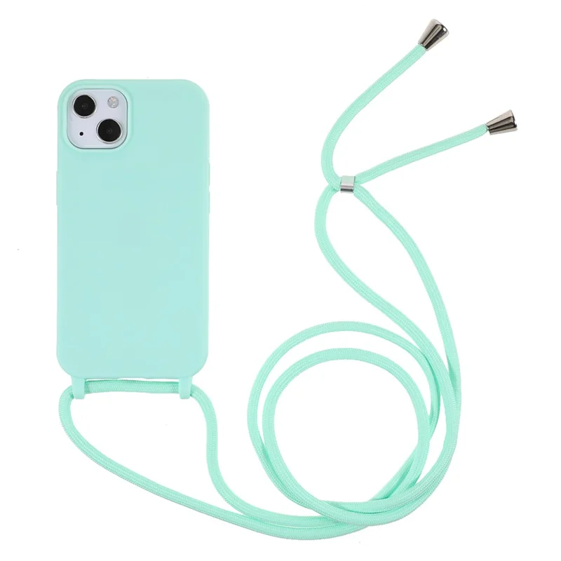 Anti Scratch TPU Phone Case Cover with Adjustable Lanyard for iPhone 13 6.1 inch - Mint Green