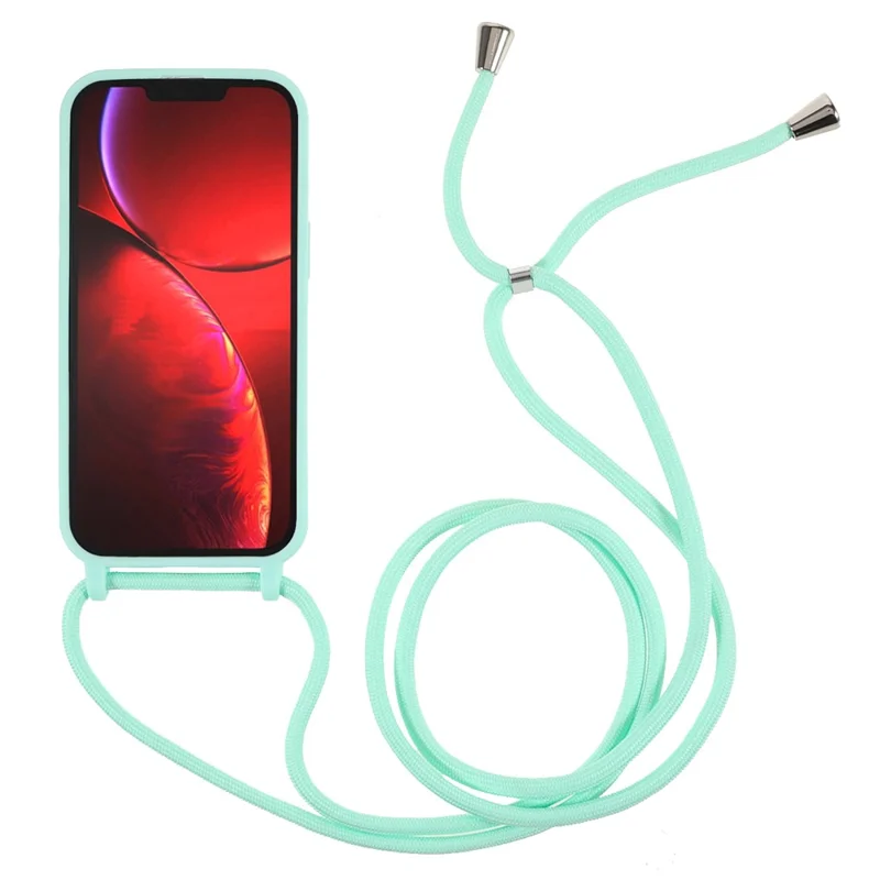 Anti Scratch TPU Phone Case Cover with Adjustable Lanyard for iPhone 13 6.1 inch - Mint Green