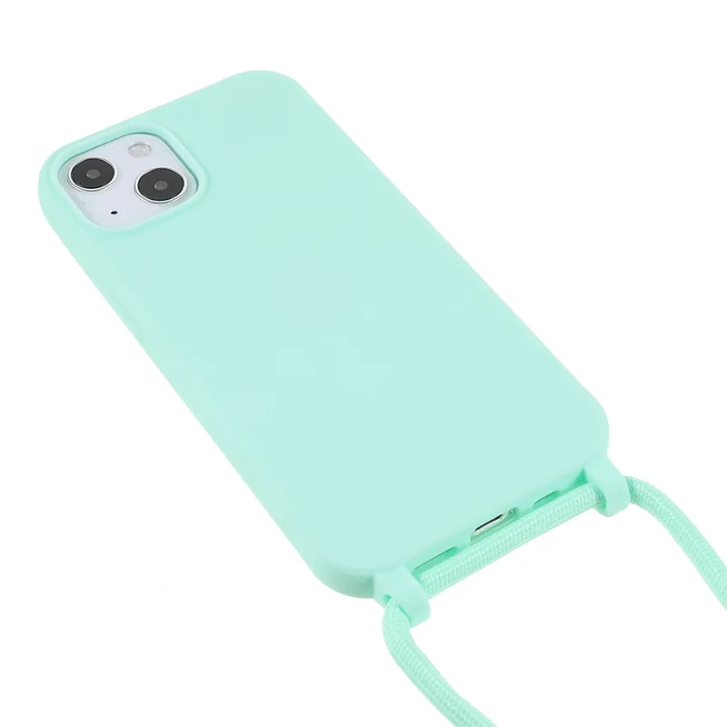 Anti Scratch TPU Phone Case Cover with Adjustable Lanyard for iPhone 13 6.1 inch - Mint Green