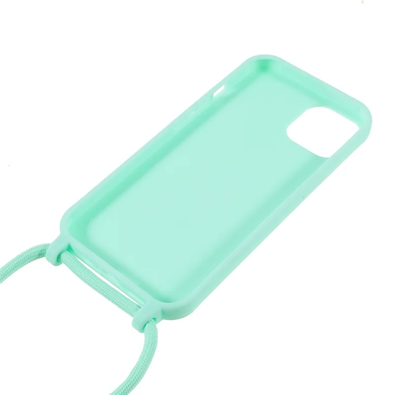 Anti Scratch TPU Phone Case Cover with Adjustable Lanyard for iPhone 13 6.1 inch - Mint Green