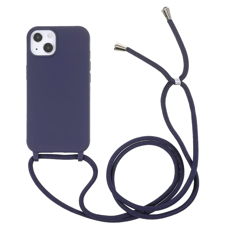 Anti Scratch TPU Phone Case Cover with Adjustable Lanyard for iPhone 13 6.1 inch - Dark Blue
