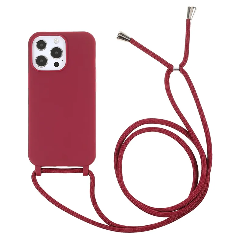 Soft TPU Cell Phone Cover Protective Shell with Lanyard for iPhone 13 Pro 6.1 inch - Red