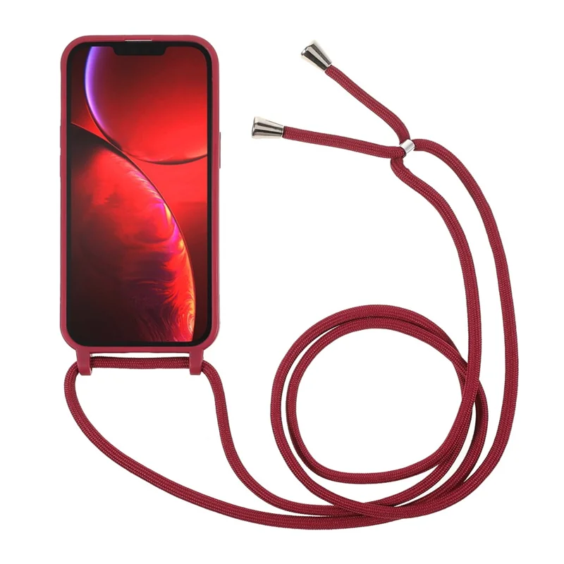 Soft TPU Cell Phone Cover Protective Shell with Lanyard for iPhone 13 Pro 6.1 inch - Red