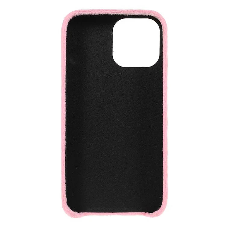 Étui de protection pour téléphone en peluche Plush Coated Love Beads PC Anti-chute pour iPhone 13 Pro 6,1 pouces - Rose