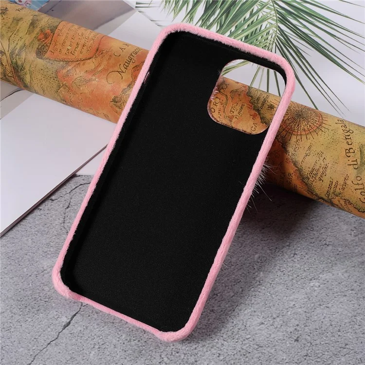 Étui de protection pour téléphone en peluche Plush Coated Love Beads PC Anti-chute pour iPhone 13 Pro 6,1 pouces - Rose