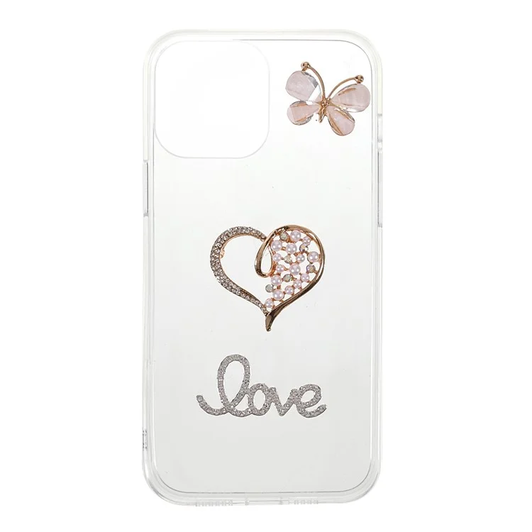 Weiche Stilvolle Liebe Herz Schmetterlingsform Sticking Diamond Decor TPU Strasskoffer Für Iphone 13 Pro Max 6,7 Zoll