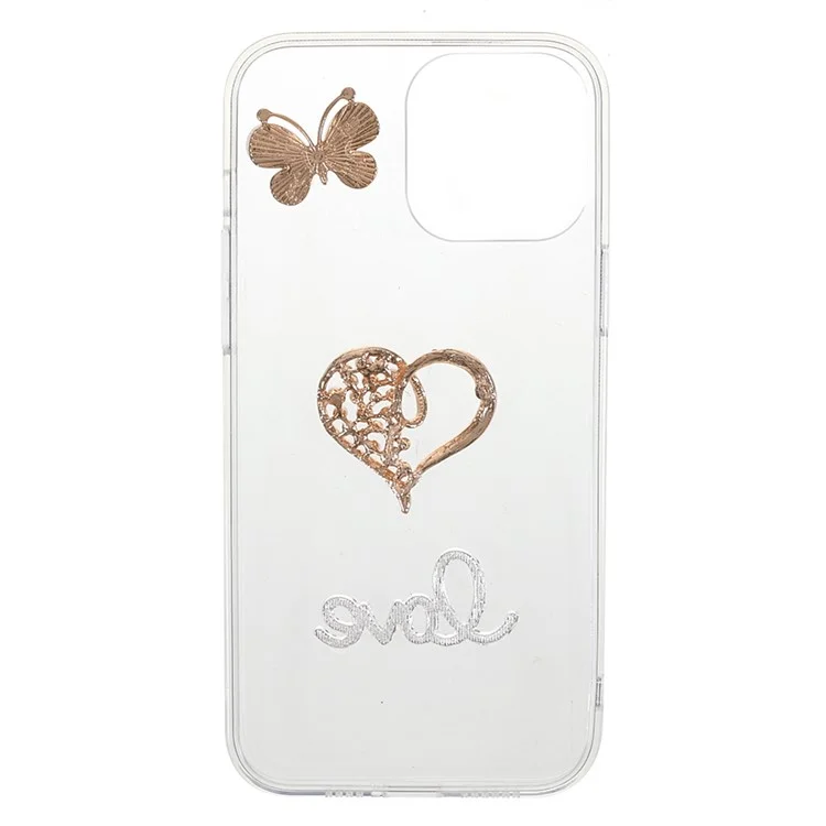 Étui diamant rhinestone TPU en forme de cœur d'amour papillon stylé et doux pour iPhone 13 Pro Max 6,7 pouces