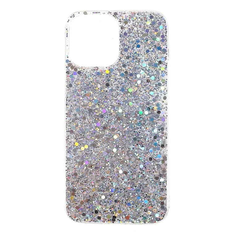 Flash Powder Sequins Stylish Acrylic+TPU Phone Case for iPhone 13 mini 5.4 inch - Silver