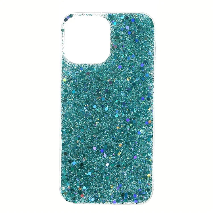 Flash Powder Sequins Thin Light Durable Acrylic+TPU Phone Case for iPhone 13 Pro 6.1 inch - Baby Blue