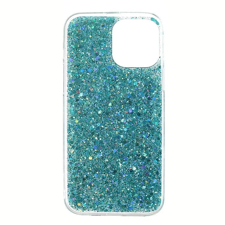 Flash Powder Sequins Thin Light Durable Acrylic+TPU Phone Case for iPhone 13 Pro 6.1 inch - Baby Blue