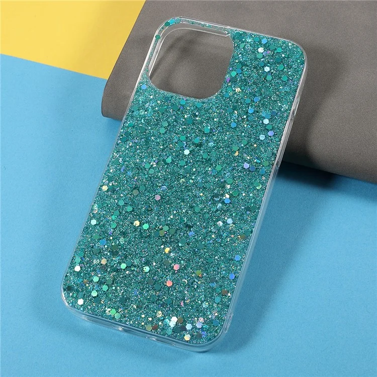 Flash Powder Sequins Thin Light Durable Acrylic+TPU Phone Case for iPhone 13 Pro 6.1 inch - Baby Blue
