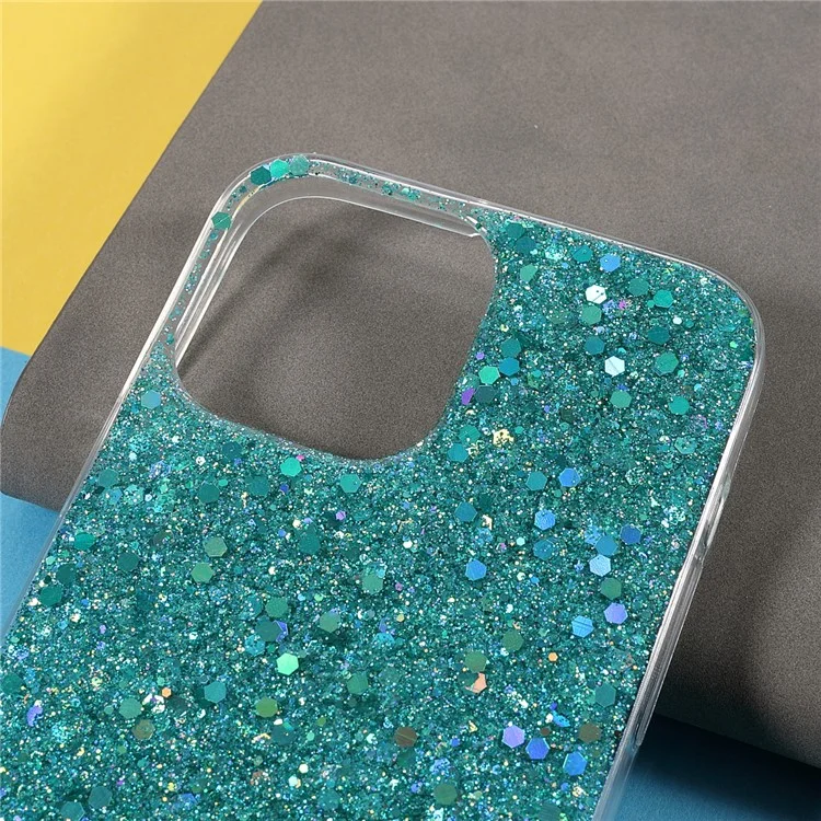 Flash Powder Sequins Thin Light Durable Acrylic+TPU Phone Case for iPhone 13 Pro 6.1 inch - Baby Blue