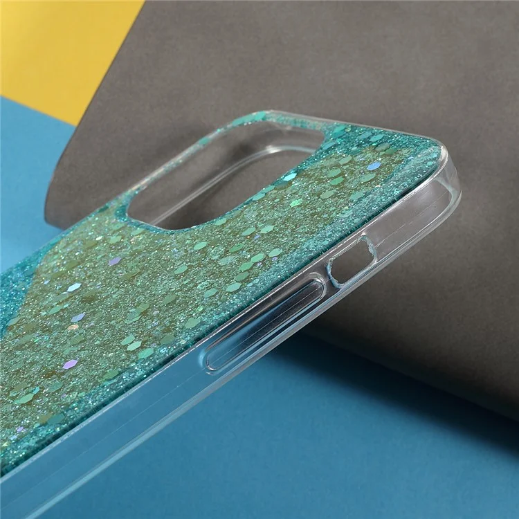 Flash Powder Sequins Thin Light Durable Acrylic+TPU Phone Case for iPhone 13 Pro 6.1 inch - Baby Blue