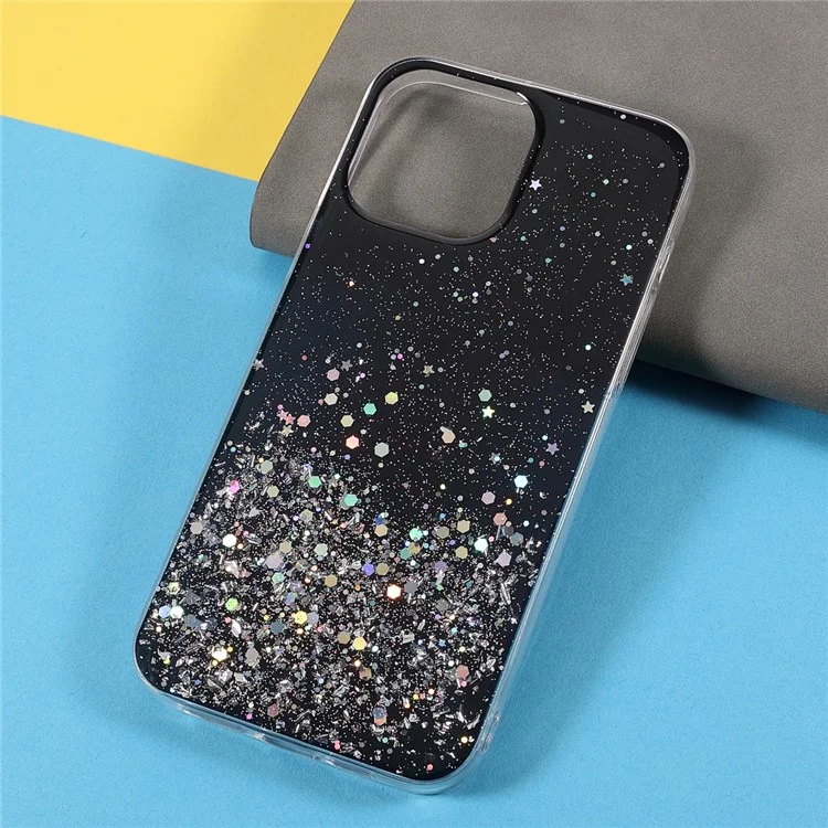 Flash Powder Sequins Fashionable Anti-Drop Acrylic+TPU Phone Cover for iPhone 13 Pro Max 6.7 inch - Black