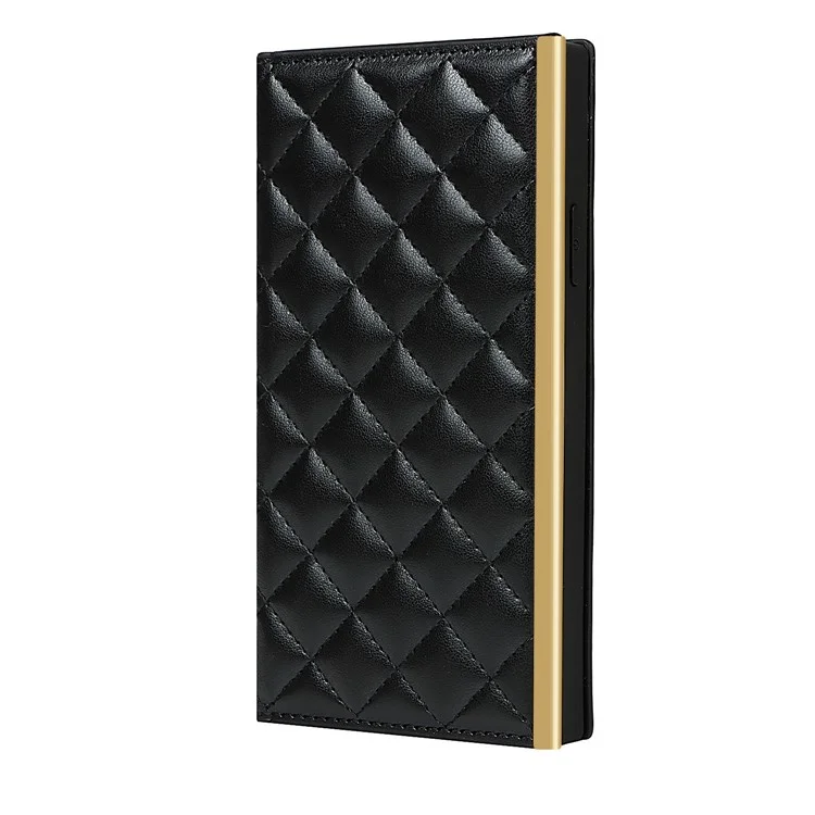 Grid Texture Leather Phone Case Crossbody Bag Built-in Makeup Mirror Phone Case with Shoulder Strap for iPhone 11 - Schwarz
